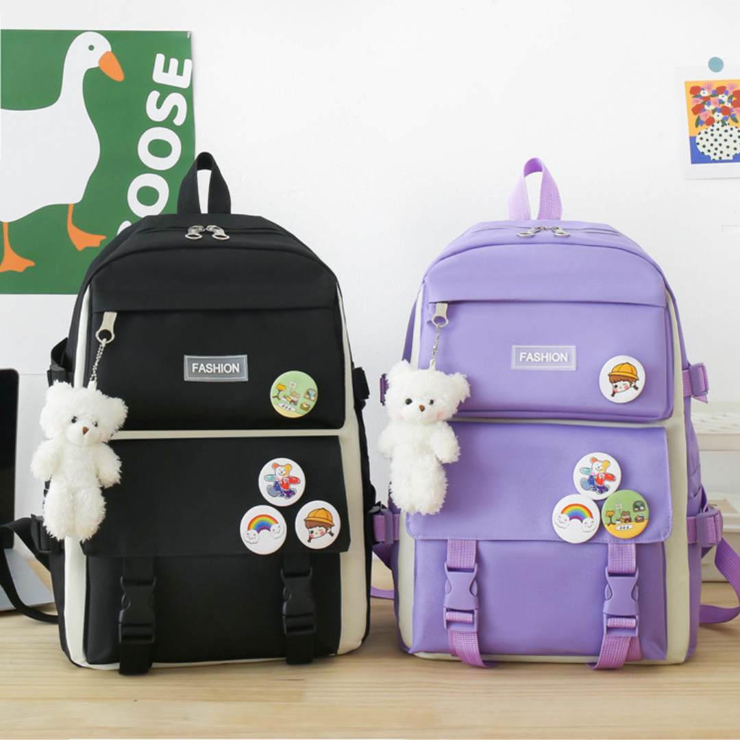 Kit Combo Mochila Escolar Kawaii - 5 Pieza