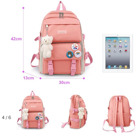 Kit Combo Mochila Escolar Kawaii - 5 Pieza