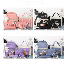 Kit Combo Mochila Escolar Kawaii - 5 Pieza