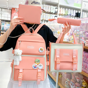 Kit Combo Mochila Escolar Kawaii - 5 Pieza