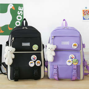 Kit Combo Mochila Escolar Kawaii - 5 Pieza